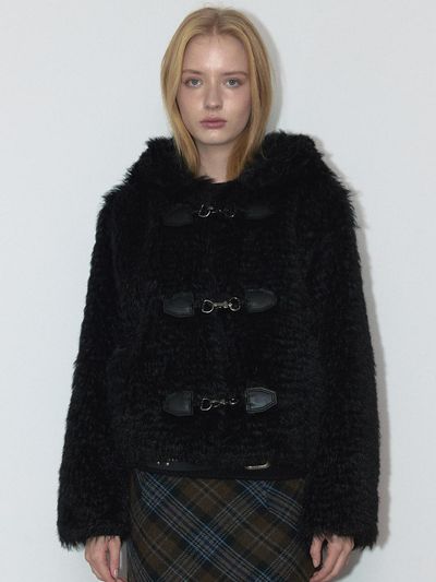 ASURA FLUFFY HOOD FUR JACKET (BLACK)