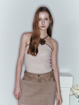 ASURA Leather Fur Mix Skirt (Brown)