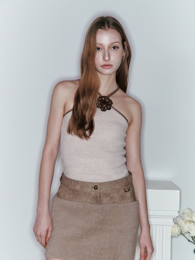 ASURA Leather Fur Mix Skirt (Brown)