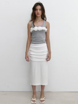 ASURA MIX SHIRRING SKIRT (IVORY)