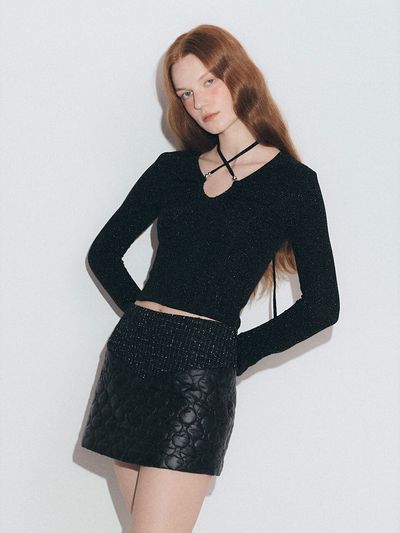 ASURA Quilting Tweed Skirt_Black