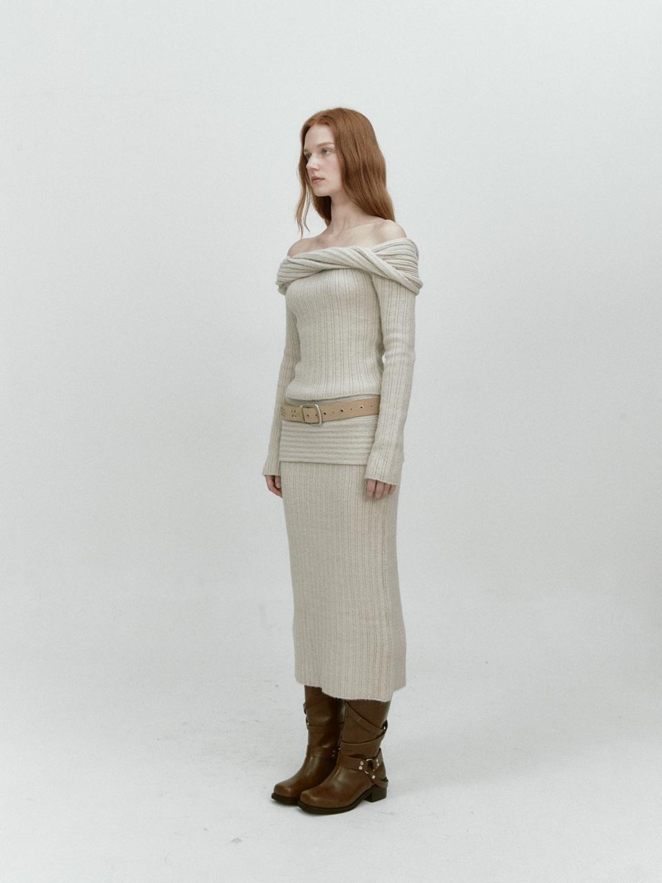 ASURA REVERSE FOLD KNIT SKIRT (BEIGE)