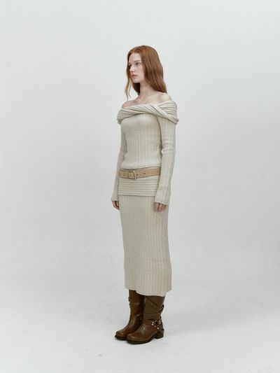 ASURA REVERSE FOLD KNIT SKIRT (BEIGE)
