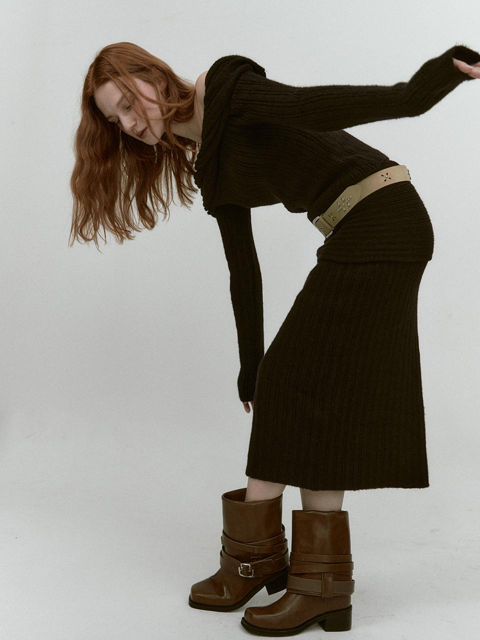 ASURA REVERSE FOLD KNIT SKIRT (BLACK)