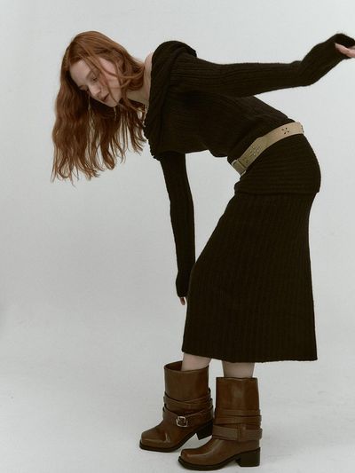 ASURA REVERSE FOLD KNIT SKIRT (BLACK)