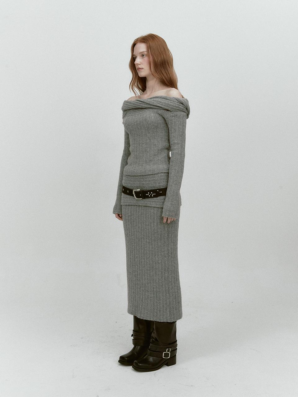 ASURA REVERSE FOLD KNIT SKIRT (GREY)