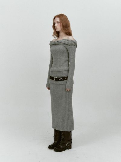 ASURA REVERSE FOLD KNIT SKIRT (GREY)
