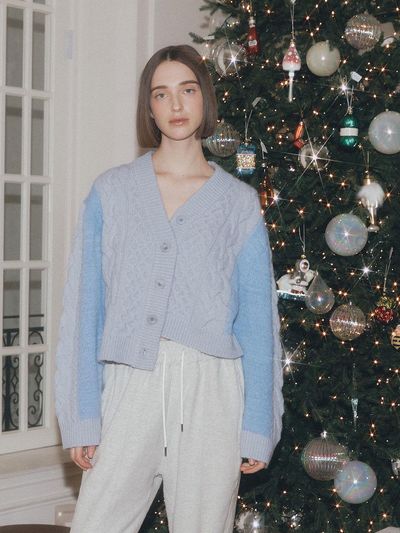 ASURA TWO TONE CABLE CARDIGAN (BLUE)