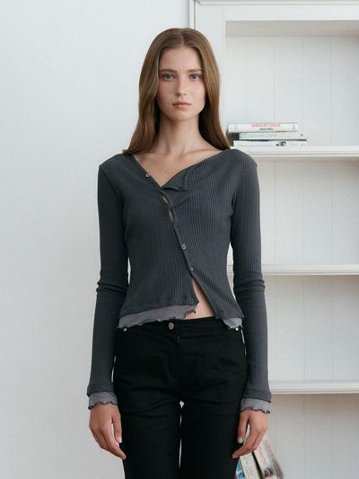 ASURA UNBALANCE LAYERED FLIP T-SHIRT [CHARCOAL]