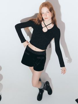ASURA Velvet Tweed Shorts_Black