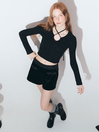 ASURA Velvet Tweed Shorts_Black