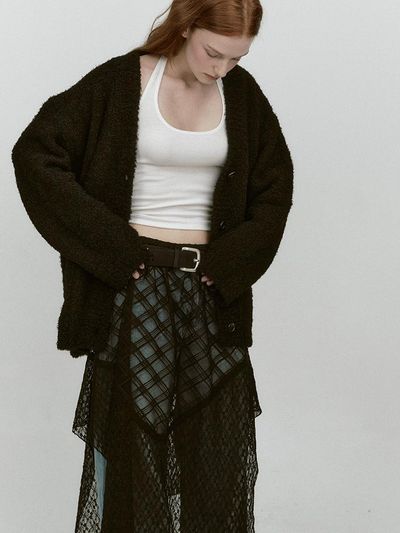 ASURA WHIRLY FUR KNIT CARDIGAN (BLACK)