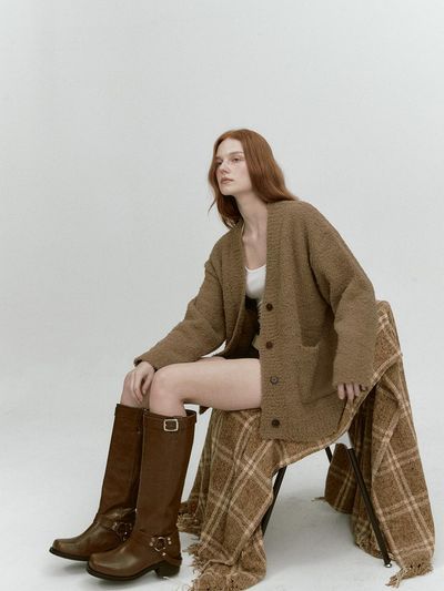 ASURA WHIRLY FUR KNIT CARDIGAN (BROWN)