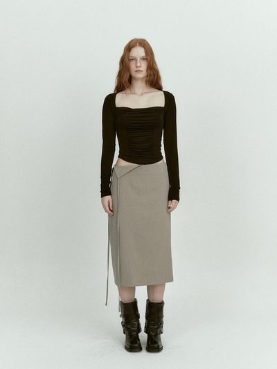 ASURA WIDE SQUARE SHIRRING T-SHIRT [BLACK]