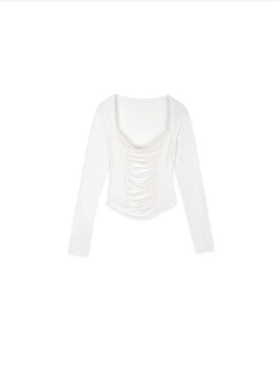 ASURA WIDE SQUARE SHIRRING T-SHIRT [WHITE]