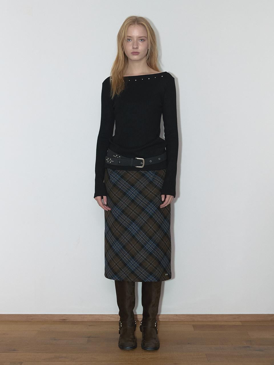 ASURA WOOL BIAS SKIRT (CHECK)