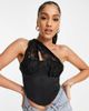 AsYou ASYOU asymmetric lace strap corset top in black-Multi - 1
