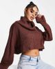 AsYou ASYOU cropped roll neck knitted sweater in chocolate-White - 1