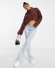 AsYou ASYOU cropped roll neck knitted sweater in chocolate-White - 4