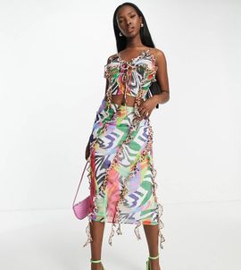 AsYou ASYOU frill edge midaxi skirt set in animal swirl print-Multi