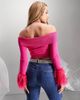 AsYou ASYOU fur cuff bardot knitted crop top in hot pink - 2