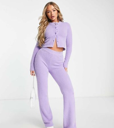 AsYou ASYOU knit eyelash slim pants in lilac - part of a set-Purple
