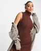 AsYou ASYOU knitted high neck sleeveless dress in chocolate-White - 1