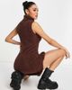 AsYou ASYOU knitted high neck sleeveless dress in chocolate-White - 2