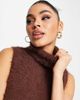 AsYou ASYOU knitted high neck sleeveless dress in chocolate-White - 3