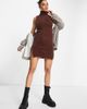 AsYou ASYOU knitted high neck sleeveless dress in chocolate-White - 4