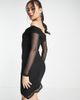 AsYou ASYOU mesh bardot asymmetric hem mini dress in black - 2