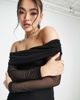 AsYou ASYOU mesh bardot asymmetric hem mini dress in black - 3