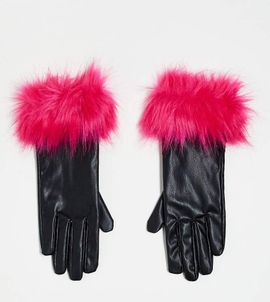 AsYou ASYOU PU gloves with pink faux fur trim in black