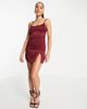 AsYou ASYOU square neck satin cami dress in burgundy-Purple - 4
