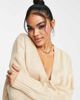 AsYou ASYOU v neck knitted sweater in camel-Black - 3