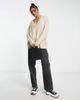 AsYou ASYOU v neck knitted sweater in camel-Black - 4