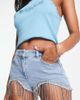 AsYou ASYOU waistband denim short with diamante fringe - part of a set-Blue - 1