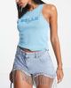 AsYou ASYOU waistband denim short with diamante fringe - part of a set-Blue - 3