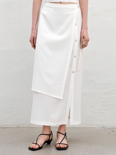 Atelier Nain BELTED WRAP BUTTON SLIT SKIRT (skirt-5013)