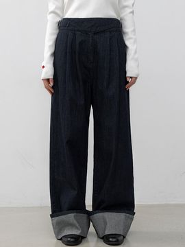 Atelier Nain Buckle Wide Two-Tuck Cotton Pants (PT-5619)