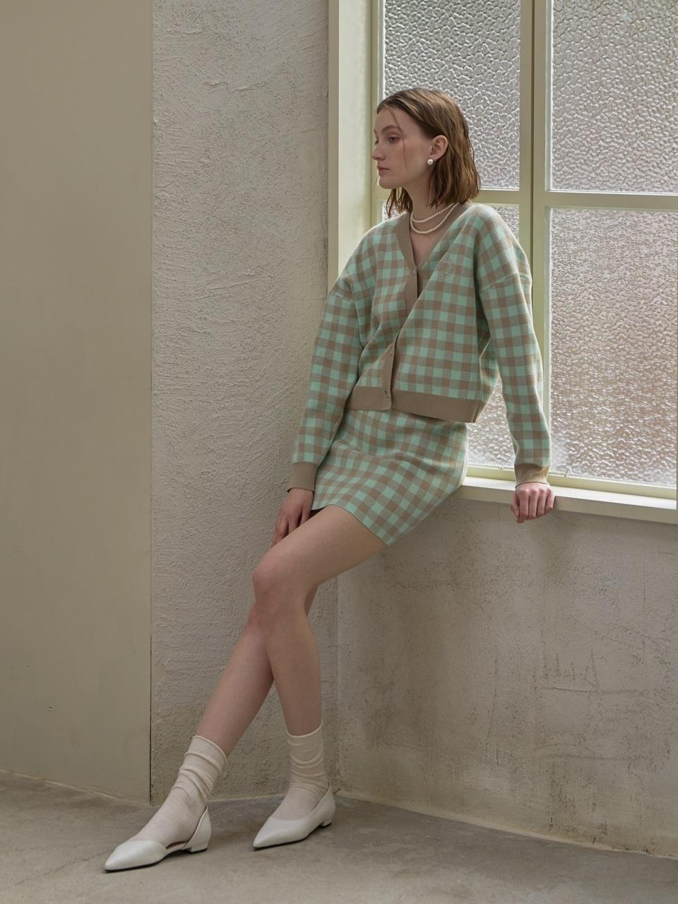 Atelier Nain Candy Setup Gingham Check Knit Skirt