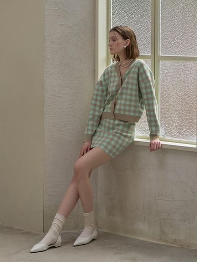 Atelier Nain Candy Setup Gingham Check Knit Skirt