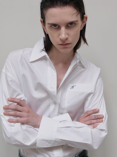 Atelier Nain Cotton Side Slit Boyfriend Shirt