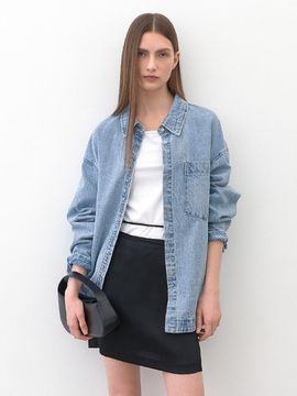 Atelier Nain CURVED UNBALANCED HEM DENIM SHIRT (Blue-4303)