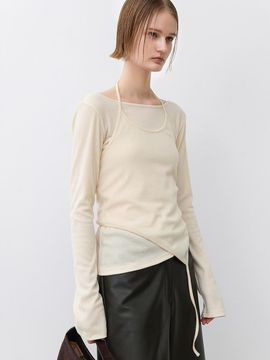 Atelier Nain Halter Layered Backless T-Shirt (T-6990)