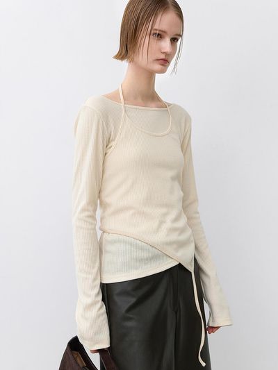 Atelier Nain Halter Layered Backless T-Shirt (T-6990)