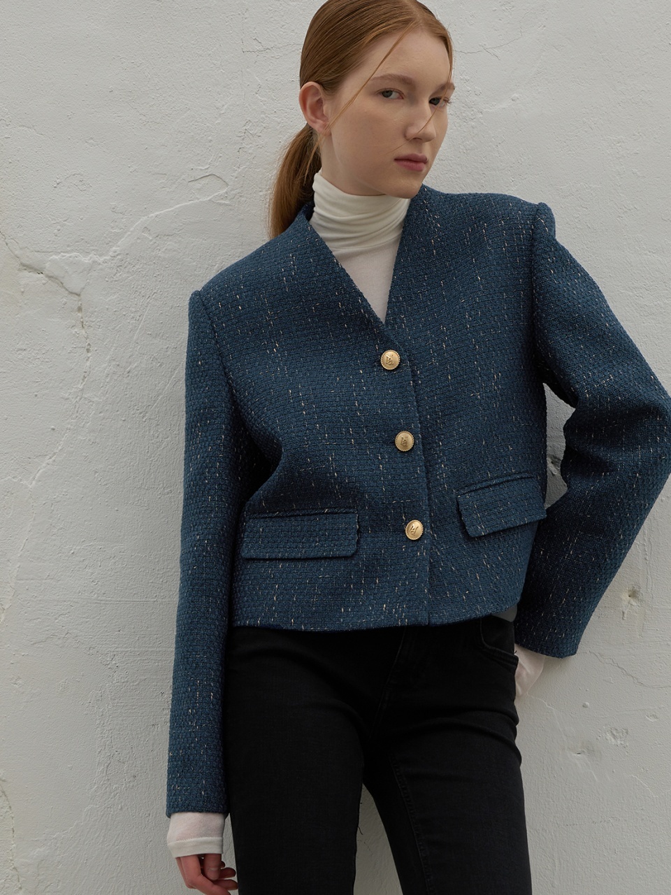 Atelier Nain Luna V-neck Casual Tweed Jacket
