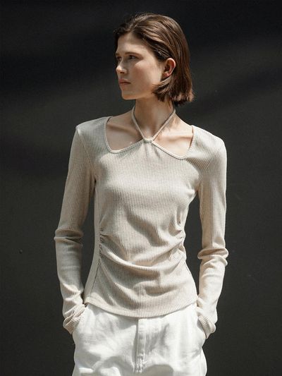 Atelier Nain LYN NECK SHIRRING TEE(T-6898)