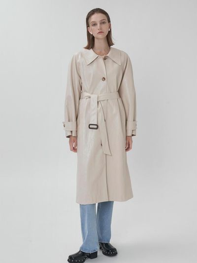 Atelier Nain Wrinkle Leather Single Long Trench Coat