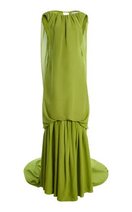 Atelier Prabal Gurung Atelier Prabal Gurung Silk Chiffon Cocoon Tie Gown Lined With Henna Green Silk Organza